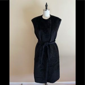 Max Mara Black Faux Shearling Belted Long Vest